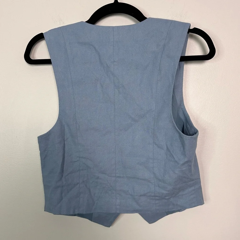 Open Edit Tailored Vest Blue Chambray Size Small - Picture 8 of 9